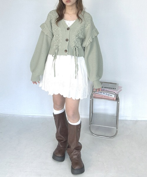 AS KNOW AS plus(アズノゥアズプラス)の「○レースアップ Vネック ケーブルフリルニットカーディガン(カーディガン/ボレロ・レディース・ミント/アイボリー/杢グレー・FREE)」の20枚目の写真