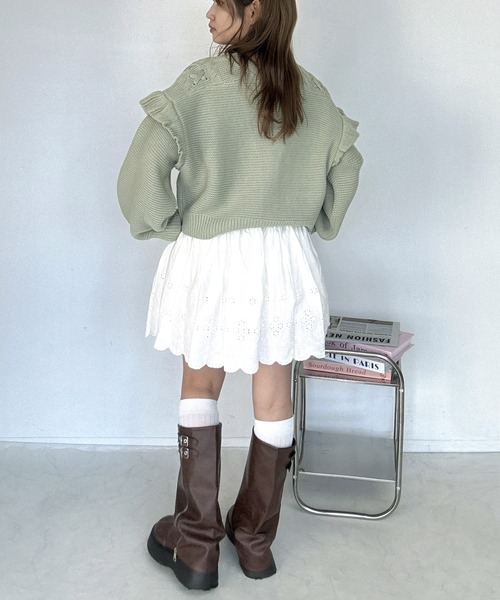 AS KNOW AS plus(アズノゥアズプラス)の「○レースアップ Vネック ケーブルフリルニットカーディガン(カーディガン/ボレロ・レディース・ミント/アイボリー/杢グレー・FREE)」の21枚目の写真