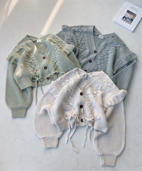 AS KNOW AS plus(アズノゥアズプラス)の「○レースアップ Vネック ケーブルフリルニットカーディガン(カーディガン/ボレロ・レディース・ミント/アイボリー/杢グレー・FREE)」の22枚目の写真