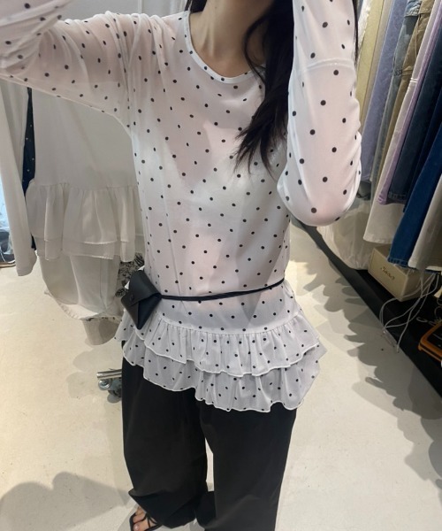 yuue' ( wear )(ユーイ)の「ドット柄チュールティアードトップス(Tシャツ/カットソー・レディース・ホワイト/ブラック・FREE)」の17枚目の写真