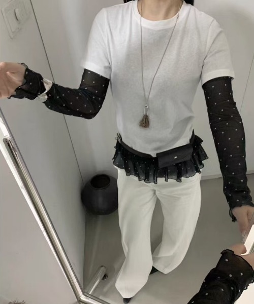 yuue' ( wear )(ユーイ)の「ドット柄チュールティアードトップス(Tシャツ/カットソー・レディース・ホワイト/ブラック・FREE)」の3枚目の写真