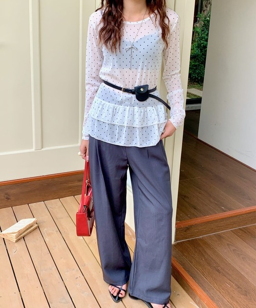 yuue' ( wear )(ユーイ)の「ドット柄チュールティアードトップス(Tシャツ/カットソー・レディース・ホワイト/ブラック・FREE)」の9枚目の写真