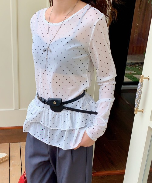 yuue' ( wear )(ユーイ)の「ドット柄チュールティアードトップス(Tシャツ/カットソー・レディース・ホワイト/ブラック・FREE)」の12枚目の写真