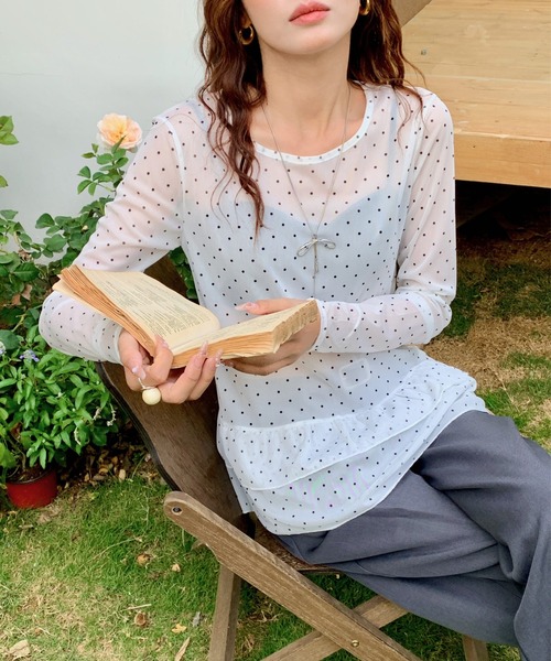 yuue' ( wear )(ユーイ)の「ドット柄チュールティアードトップス(Tシャツ/カットソー・レディース・ホワイト/ブラック・FREE)」の13枚目の写真