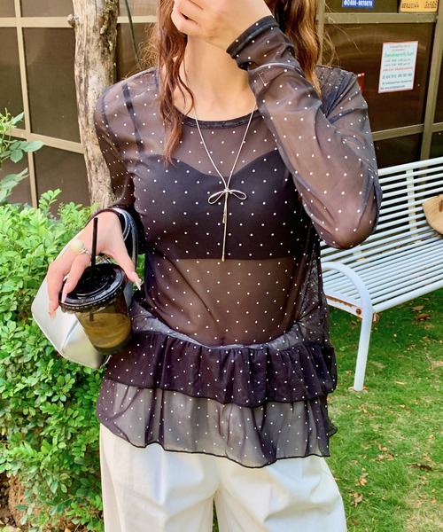 yuue' ( wear )(ユーイ)の「ドット柄チュールティアードトップス(Tシャツ/カットソー・レディース・ホワイト/ブラック・FREE)」の19枚目の写真