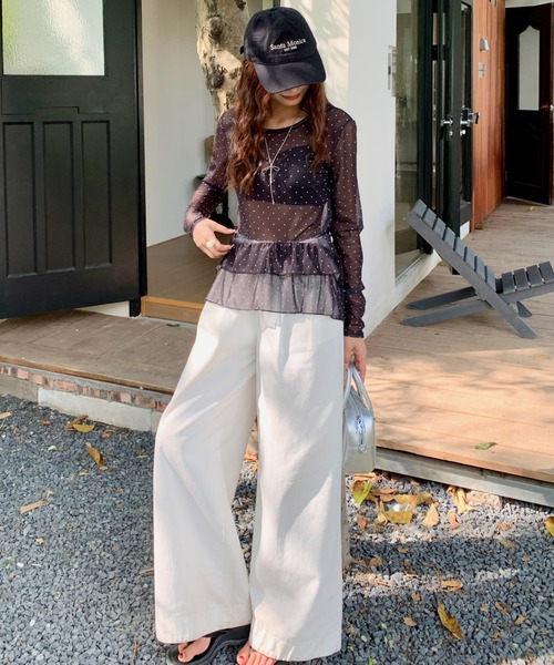 yuue' ( wear )(ユーイ)の「ドット柄チュールティアードトップス(Tシャツ/カットソー・レディース・ホワイト/ブラック・FREE)」の6枚目の写真