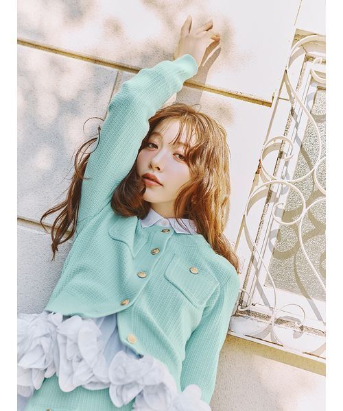 LILY BROWN（リリーブラウン）の「コットンニットミニスカート（スカート・レディース・ミント/ネイビー/オフホワイト・F）」の5枚目の写真