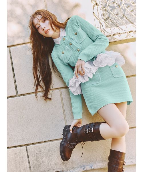 LILY BROWN（リリーブラウン）の「コットンニットミニスカート（スカート・レディース・ミント/ネイビー/オフホワイト・F）」の6枚目の写真