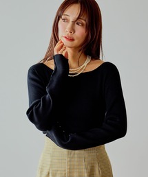 mysty woman | ボートネック袖ボタンニット  643356(ニット/セーター)