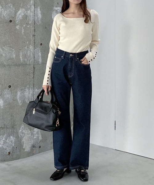 mysty woman（ミスティウーマン）の「ボートネック袖ボタンニット  643356（ニット/セーター・レディース・ピンク/アイボリー/ブラック/グレー系その他・FREE）」の12枚目の写真