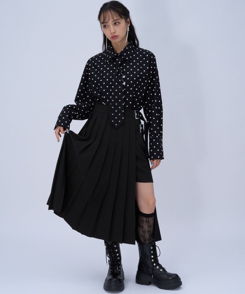 HARE（ハレ）の「プリーツスリットスカート(HARE)（スカート・レディース・ブラック/ベージュ・FREE）」の3枚目の写真