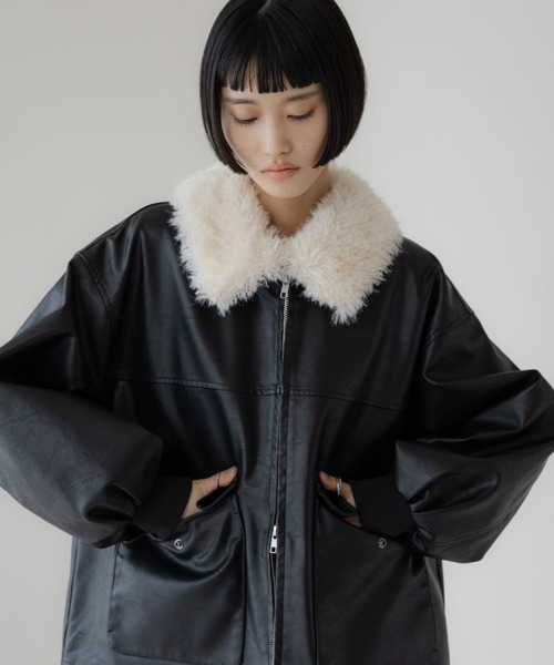 LOWRYS FARM(ローリーズファーム)の「エリファーレザーブルゾン 636406(ブルゾン・レディース・ブラック・FREE)」の1枚目の写真