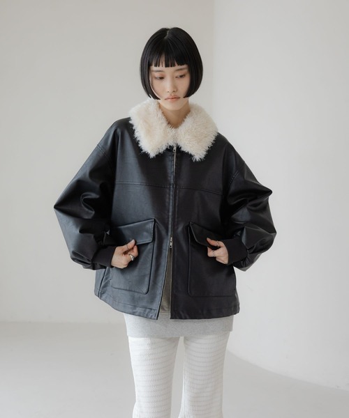 LOWRYS FARM(ローリーズファーム)の「エリファーレザーブルゾン 636406(ブルゾン・レディース・ブラック・FREE)」の5枚目の写真