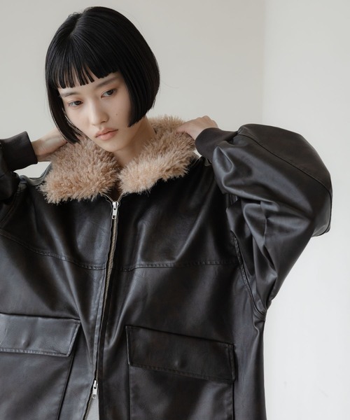 LOWRYS FARM(ローリーズファーム)の「エリファーレザーブルゾン 636406(ブルゾン・レディース・ブラック・FREE)」の14枚目の写真