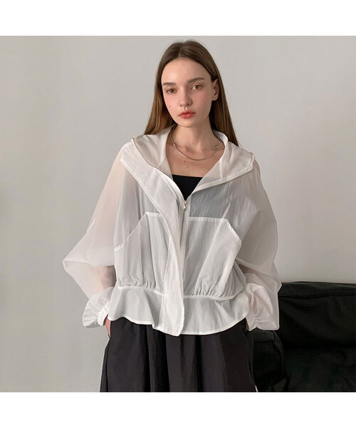 VASCARA(バスカラ)の「Loco Frill Hood Zip-Up Jumper (2colors)(ナイロンジャケット・レディース・スカイブルー/ホワイト・FREE)」の1枚目の写真