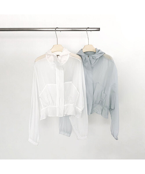 VASCARA(バスカラ)の「Loco Frill Hood Zip-Up Jumper (2colors)(ナイロンジャケット・レディース・スカイブルー/ホワイト・FREE)」の2枚目の写真