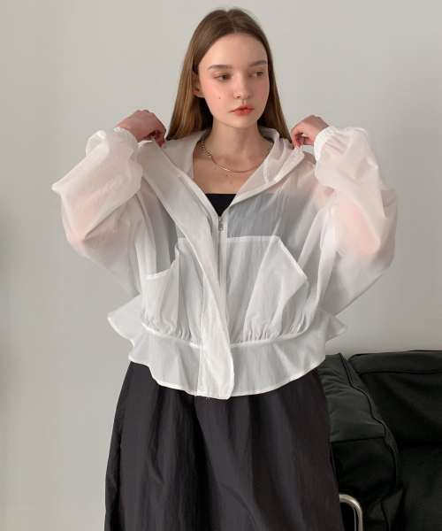 VASCARA(バスカラ)の「Loco Frill Hood Zip-Up Jumper (2colors)(ナイロンジャケット・レディース・スカイブルー/ホワイト・FREE)」の3枚目の写真