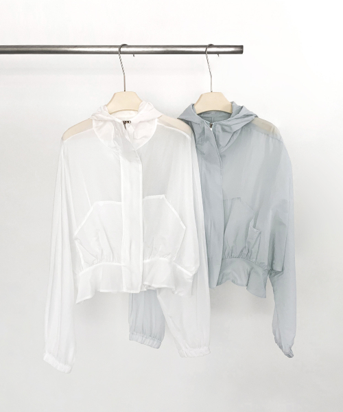 VASCARA(バスカラ)の「Loco Frill Hood Zip-Up Jumper (2colors)(ナイロンジャケット・レディース・スカイブルー/ホワイト・FREE)」の5枚目の写真