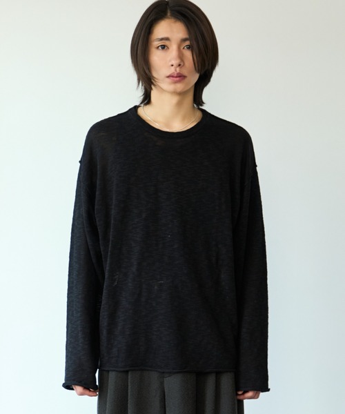 SINSS（シンス）の「Slub crew neck LS T-shirt / スラブクルーネックロングスリーブT（ニット/セーター・メンズ・ブラック/チャコール・LARGE/MEDIUM/SMALL/X-SMALL）」の5枚目の写真