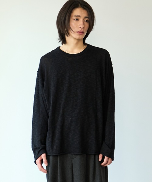 SINSS（シンス）の「Slub crew neck LS T-shirt / スラブクルーネックロングスリーブT（ニット/セーター・メンズ・ブラック/チャコール・LARGE/MEDIUM/SMALL/X-SMALL）」の6枚目の写真