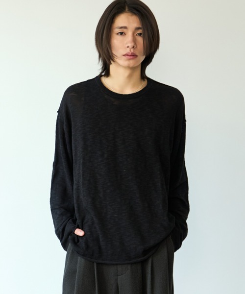 SINSS（シンス）の「Slub crew neck LS T-shirt / スラブクルーネックロングスリーブT（ニット/セーター・メンズ・ブラック/チャコール・LARGE/MEDIUM/SMALL/X-SMALL）」の8枚目の写真