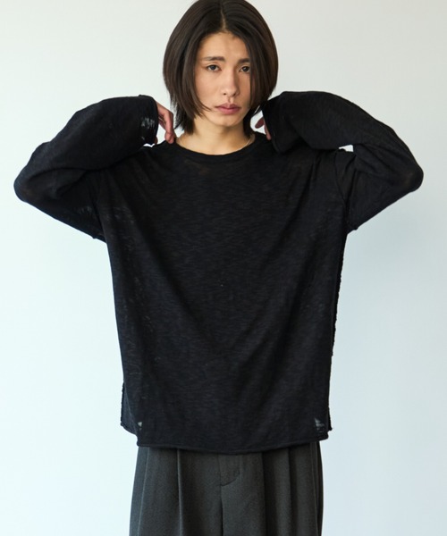 SINSS（シンス）の「Slub crew neck LS T-shirt / スラブクルーネックロングスリーブT（ニット/セーター・メンズ・ブラック/チャコール・LARGE/MEDIUM/SMALL/X-SMALL）」の9枚目の写真