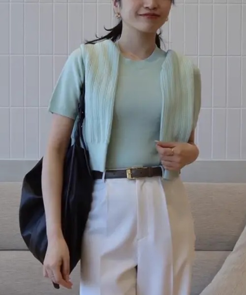 anuans（アニュアンス）の「ハーフスリーブニットプルオーバー（その他トップス・レディース・グレー/ミント/ライトピンク/アイボリー/ブラウン/ブラック・FREE）」の5枚目の写真