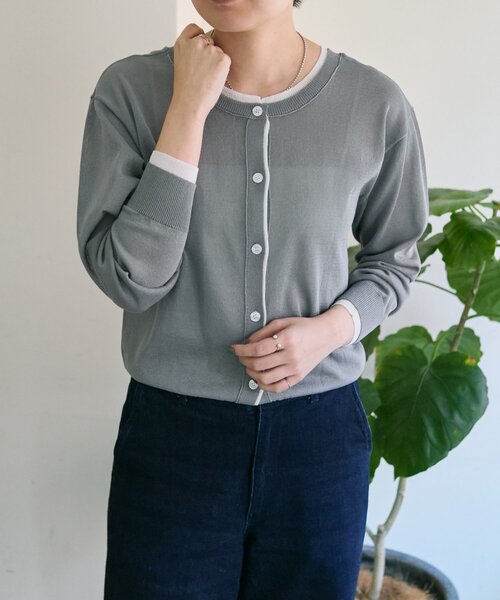 ear PAPILLONNER(イアパピヨネ)の「ラメラインカーディガン【SUM1 STYLE】(カーディガン/ボレロ・レディース・ライトグレー/ブラック・FREE)」の1枚目の写真