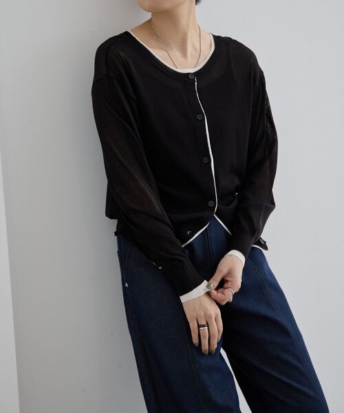 ear PAPILLONNER(イアパピヨネ)の「ラメラインカーディガン【SUM1 STYLE】(カーディガン/ボレロ・レディース・ライトグレー/ブラック・FREE)」の2枚目の写真