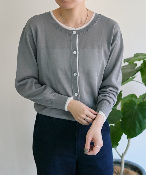ear PAPILLONNER(イアパピヨネ)の「ラメラインカーディガン【SUM1 STYLE】(カーディガン/ボレロ・レディース・ライトグレー/ブラック・FREE)」の13枚目の写真