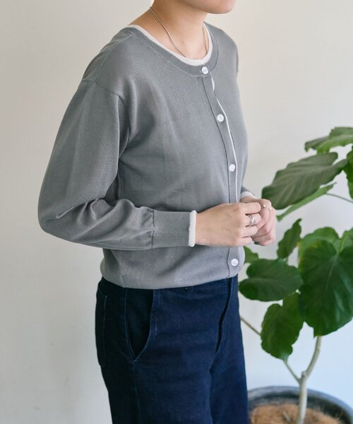 ear PAPILLONNER(イアパピヨネ)の「ラメラインカーディガン【SUM1 STYLE】(カーディガン/ボレロ・レディース・ライトグレー/ブラック・FREE)」の14枚目の写真