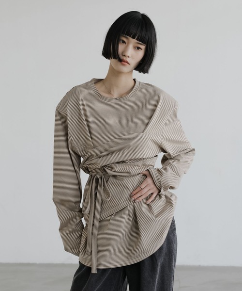 LOWRYS FARM(ローリーズファーム)の「マルチボーダーBIGショルダープルオーバー 638376(Tシャツ/カットソー・レディース・ネイビー/ベージュ・FREE)」の1枚目の写真