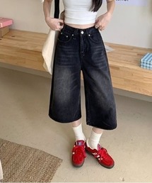 Vini | 韓国ストリート デニムキュロットワイドハーフパンツ(デニムパンツ)