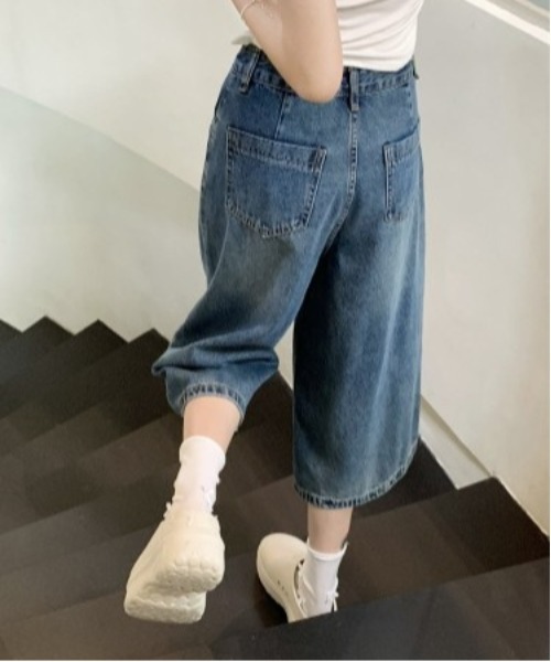 Vini(ヴィニ)の「韓国ストリート デニムキュロットワイドハーフパンツ(デニムパンツ・レディース・ホワイト/ブルー/ブラック・MEDIUM)」の16枚目の写真