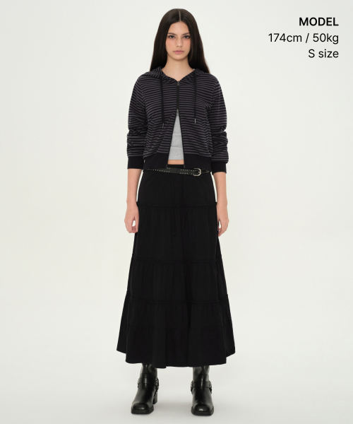 MUSINSA STANDARD WOMAN（ムシンサスタンダードウーマン）の「ウィメンズストライプフードパーカー[ブラック]（パーカー・レディース・その他・SMALL/MEDIUM/LARGE/X-SMALL）」の2枚目の写真