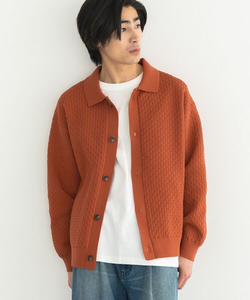 CRAFT STANDARD BOUTIQUE（クラフトスタンダードブティック）の「柄編みニットシャツカーディガン（カーディガン/ボレロ・メンズ・テラコッタ/ブラック/チャコールグレー・L/M）」の12枚目の写真