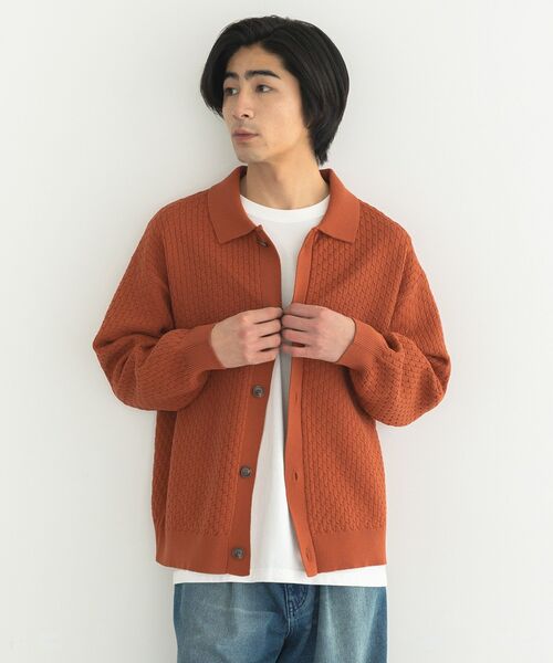 CRAFT STANDARD BOUTIQUE（クラフトスタンダードブティック）の「柄編みニットシャツカーディガン（カーディガン/ボレロ・メンズ・テラコッタ/ブラック/チャコールグレー・L/M）」の13枚目の写真