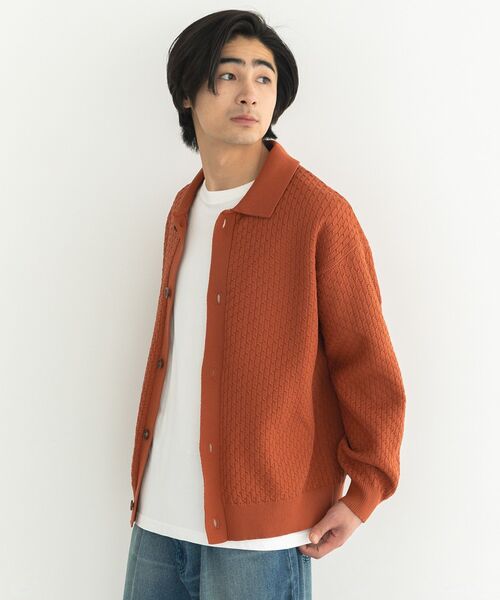 CRAFT STANDARD BOUTIQUE（クラフトスタンダードブティック）の「柄編みニットシャツカーディガン（カーディガン/ボレロ・メンズ・テラコッタ/ブラック/チャコールグレー・L/M）」の14枚目の写真