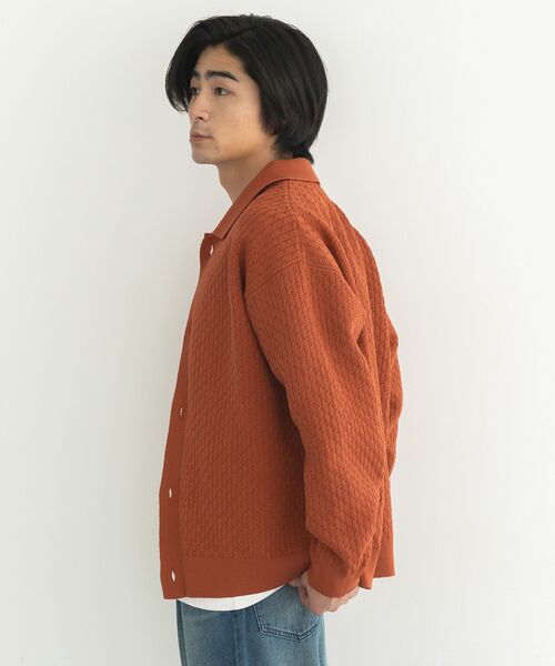 CRAFT STANDARD BOUTIQUE（クラフトスタンダードブティック）の「柄編みニットシャツカーディガン（カーディガン/ボレロ・メンズ・テラコッタ/ブラック/チャコールグレー・L/M）」の15枚目の写真