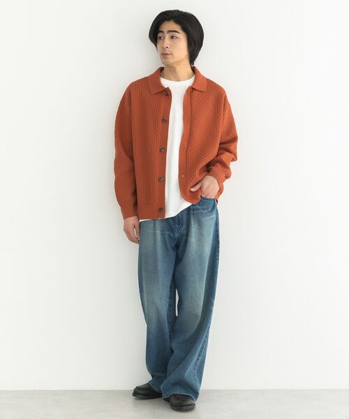 CRAFT STANDARD BOUTIQUE（クラフトスタンダードブティック）の「柄編みニットシャツカーディガン（カーディガン/ボレロ・メンズ・テラコッタ/ブラック/チャコールグレー・L/M）」の16枚目の写真