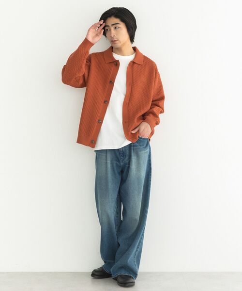 CRAFT STANDARD BOUTIQUE（クラフトスタンダードブティック）の「柄編みニットシャツカーディガン（カーディガン/ボレロ・メンズ・テラコッタ/ブラック/チャコールグレー・L/M）」の17枚目の写真