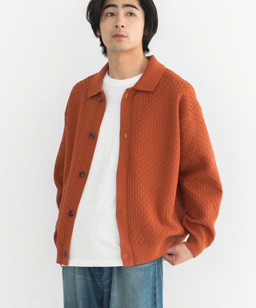 CRAFT STANDARD BOUTIQUE（クラフトスタンダードブティック）の「柄編みニットシャツカーディガン（カーディガン/ボレロ・メンズ・テラコッタ/ブラック/チャコールグレー・L/M）」の3枚目の写真