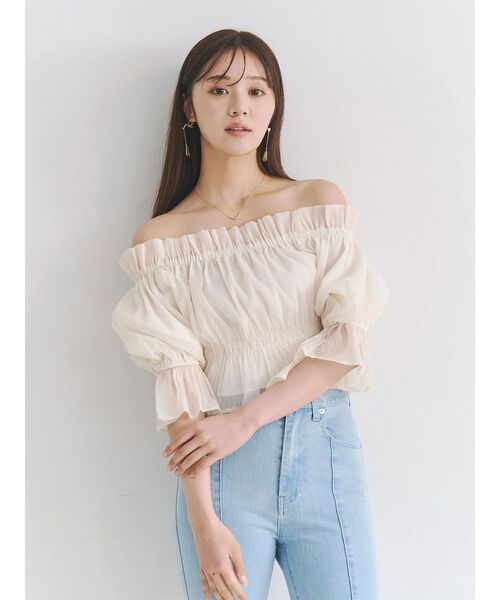 MERCURYDUO（マーキュリーデュオ）の「2WAYオフショル五分袖シャーリングブラウス（シャツ/ブラウス・レディース・ラベンダー/ネイビー/アイボリー・FREE）」の6枚目の写真