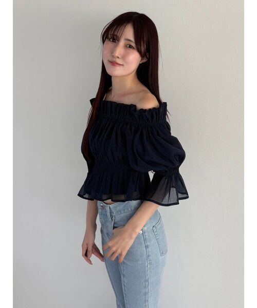 MERCURYDUO（マーキュリーデュオ）の「2WAYオフショル五分袖シャーリングブラウス（シャツ/ブラウス・レディース・ラベンダー/ネイビー/アイボリー・FREE）」の18枚目の写真