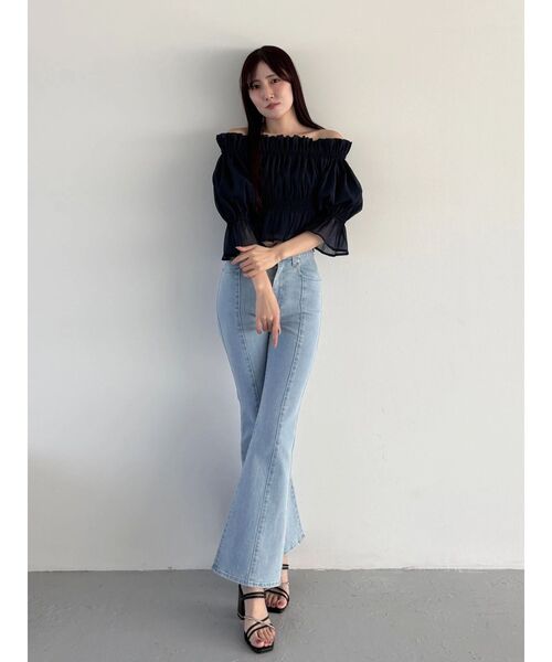 MERCURYDUO（マーキュリーデュオ）の「2WAYオフショル五分袖シャーリングブラウス（シャツ/ブラウス・レディース・ラベンダー/ネイビー/アイボリー・FREE）」の21枚目の写真