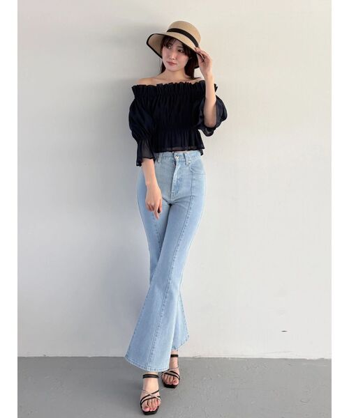 MERCURYDUO（マーキュリーデュオ）の「2WAYオフショル五分袖シャーリングブラウス（シャツ/ブラウス・レディース・ラベンダー/ネイビー/アイボリー・FREE）」の22枚目の写真