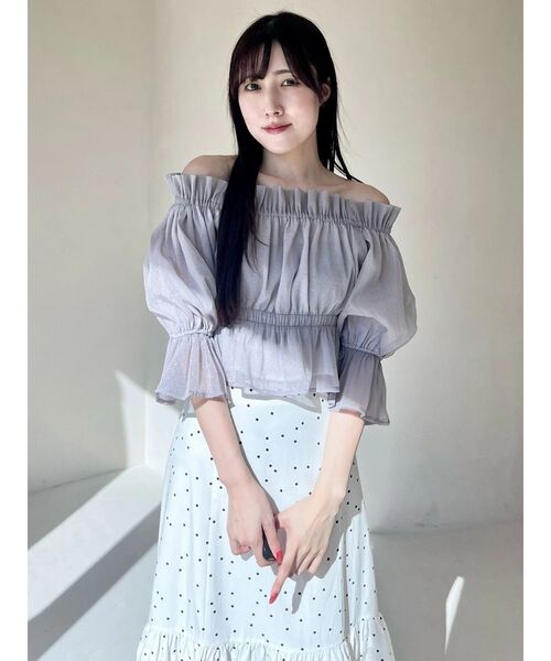 MERCURYDUO（マーキュリーデュオ）の「2WAYオフショル五分袖シャーリングブラウス（シャツ/ブラウス・レディース・ラベンダー/ネイビー/アイボリー・FREE）」の11枚目の写真