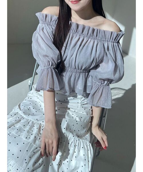 MERCURYDUO（マーキュリーデュオ）の「2WAYオフショル五分袖シャーリングブラウス（シャツ/ブラウス・レディース・ラベンダー/ネイビー/アイボリー・FREE）」の12枚目の写真