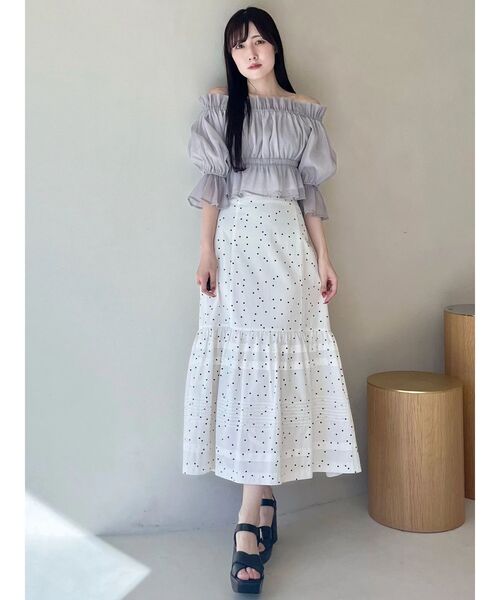 MERCURYDUO（マーキュリーデュオ）の「2WAYオフショル五分袖シャーリングブラウス（シャツ/ブラウス・レディース・ラベンダー/ネイビー/アイボリー・FREE）」の14枚目の写真