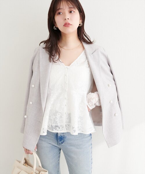 natural couture（ナチュラルクチュール）の「メッシュレースペプラムブラウス（シャツ/ブラウス・レディース・ブラック/ピンクベージュ/オフホワイト・FREE）」の9枚目の写真